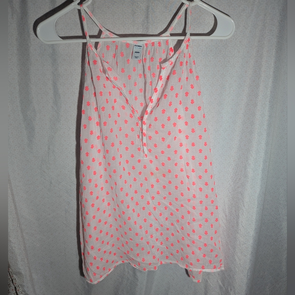 Old Navy White Top with Neon Pink Floral Pattern